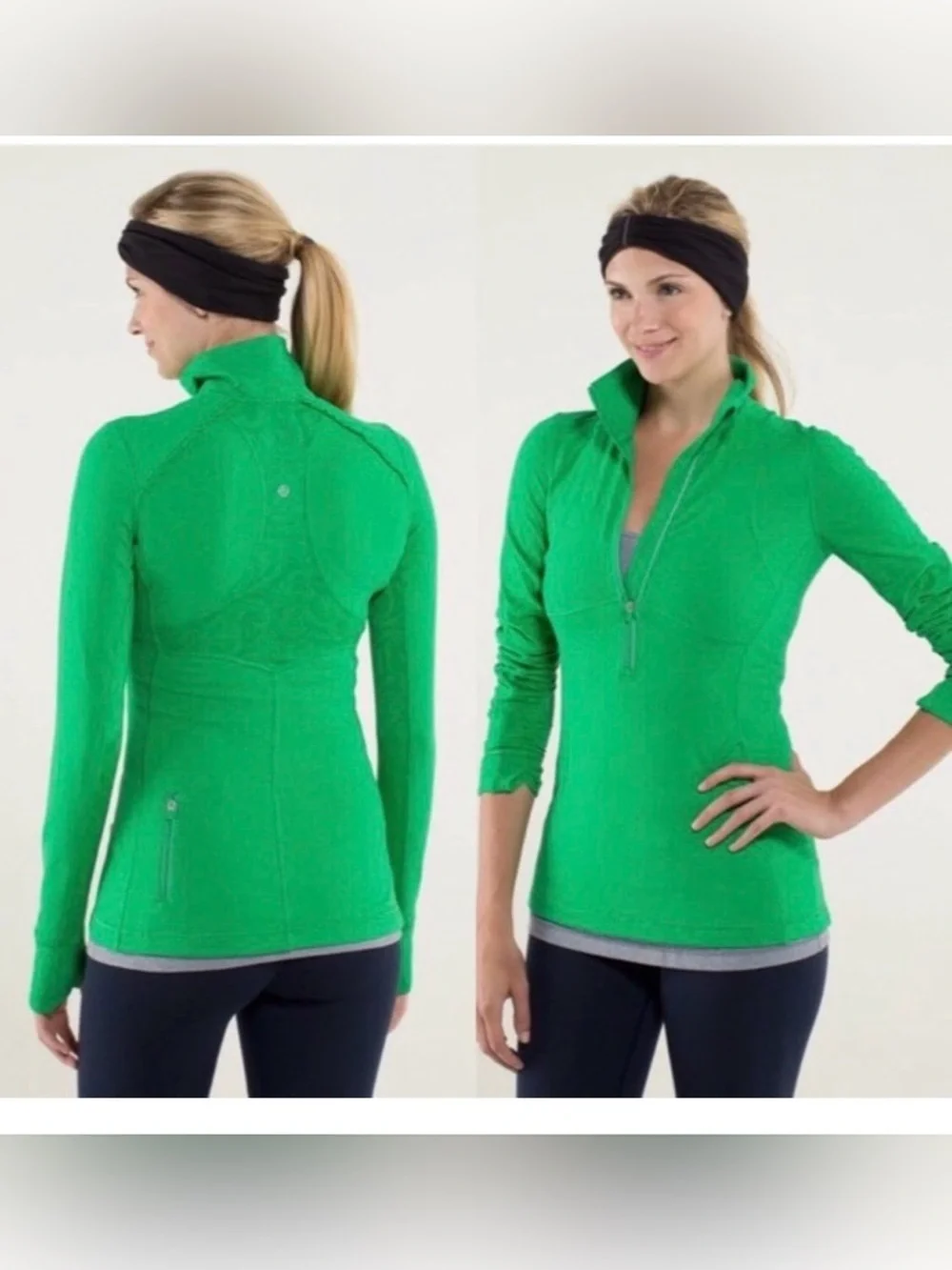 Lululemon Green Star Runner Pullover 1/4 Zip High Neck Athletic Top Sporty XS/S